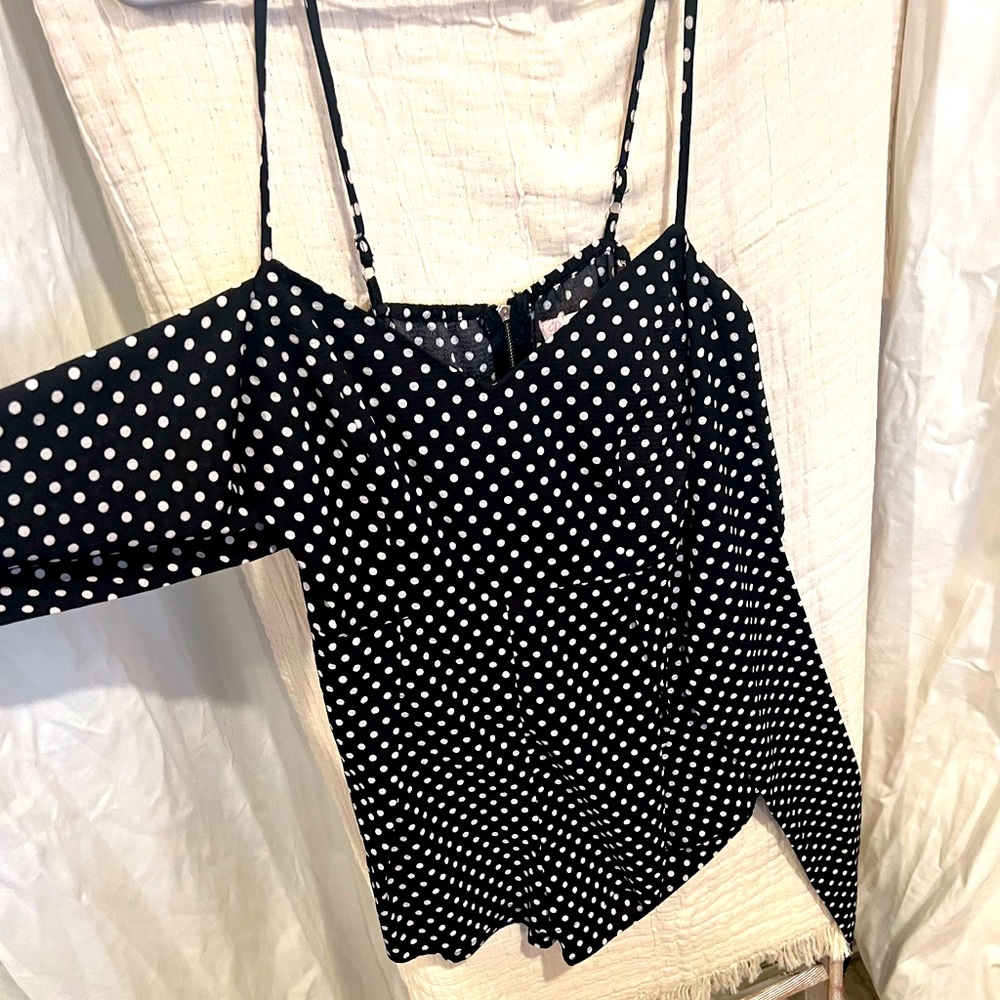 Pink Lily black polka dot romper